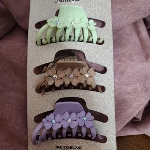 Trio Hair Clips Rubberized